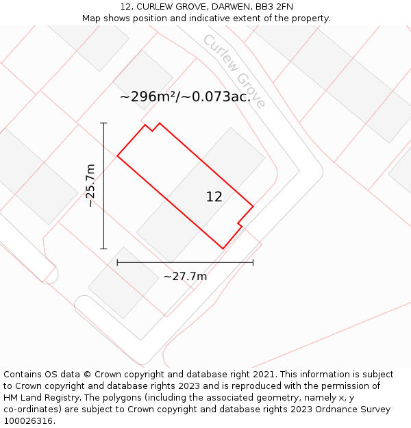12, CURLEW GROVE, DARWEN, BB3 2FN: Plot and title map