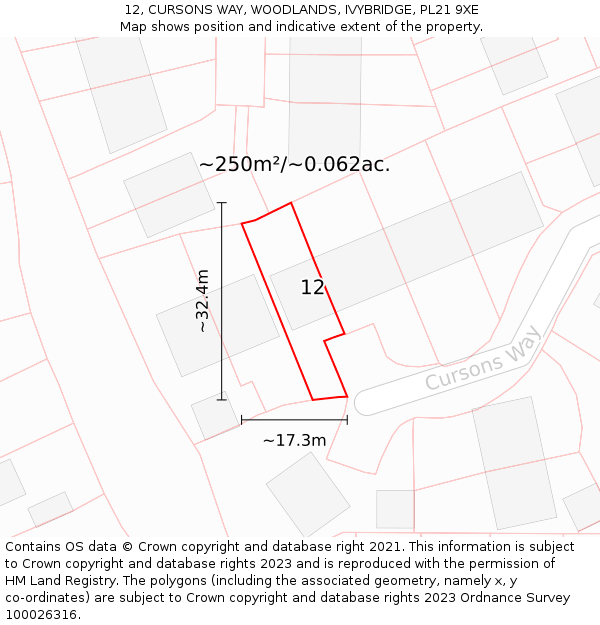 12, CURSONS WAY, WOODLANDS, IVYBRIDGE, PL21 9XE: Plot and title map