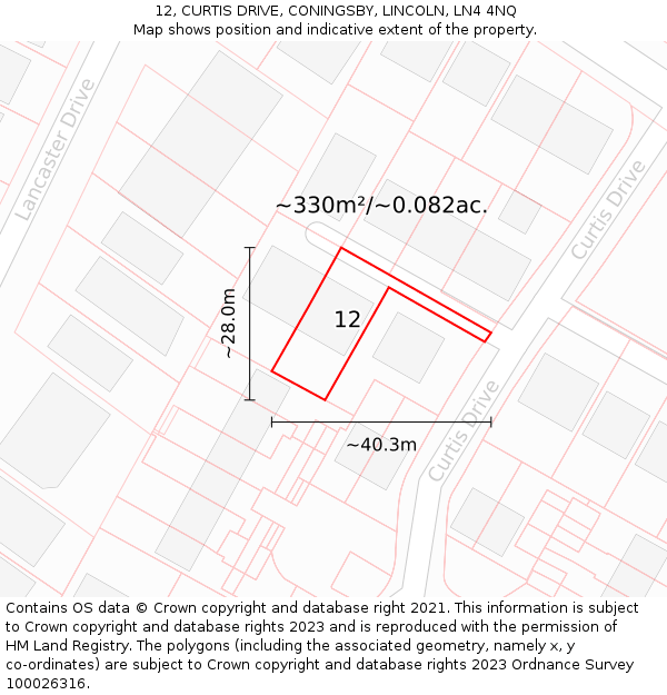 12, CURTIS DRIVE, CONINGSBY, LINCOLN, LN4 4NQ: Plot and title map