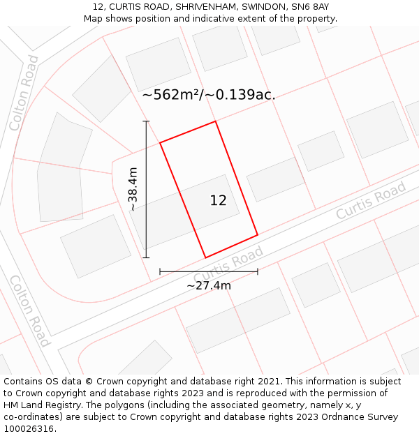 12, CURTIS ROAD, SHRIVENHAM, SWINDON, SN6 8AY: Plot and title map