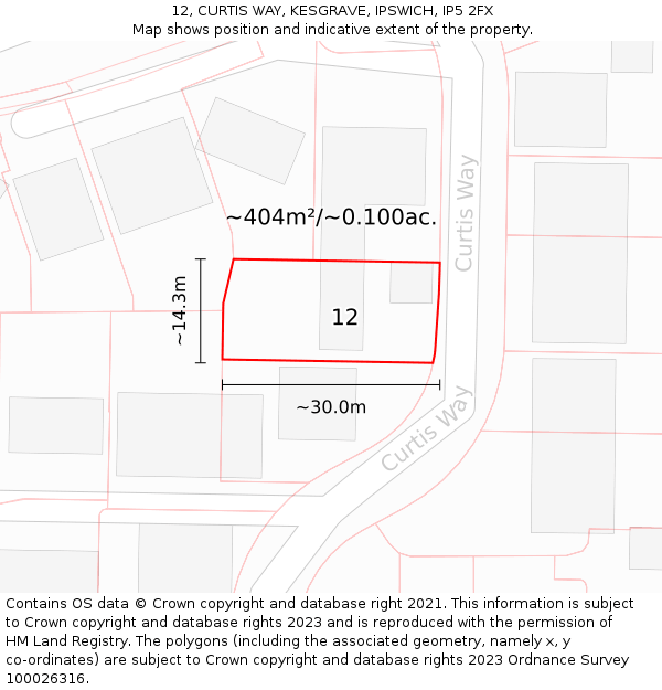 12, CURTIS WAY, KESGRAVE, IPSWICH, IP5 2FX: Plot and title map