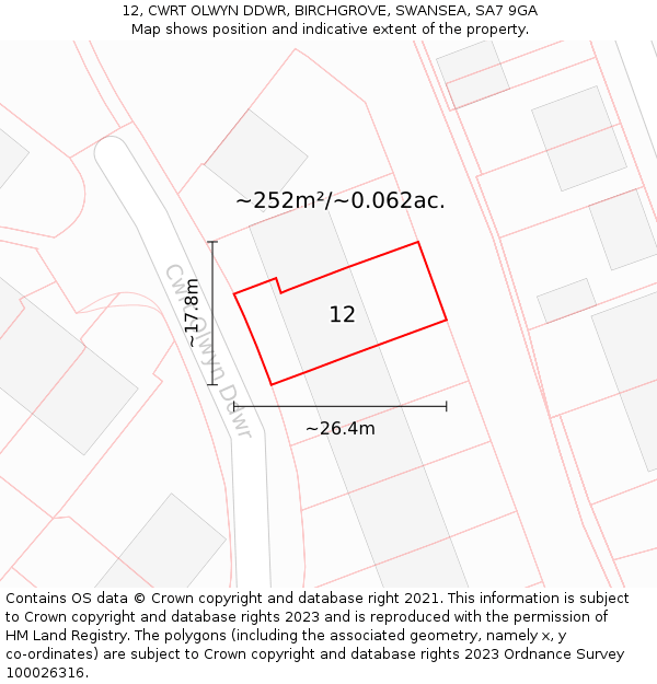 12, CWRT OLWYN DDWR, BIRCHGROVE, SWANSEA, SA7 9GA: Plot and title map