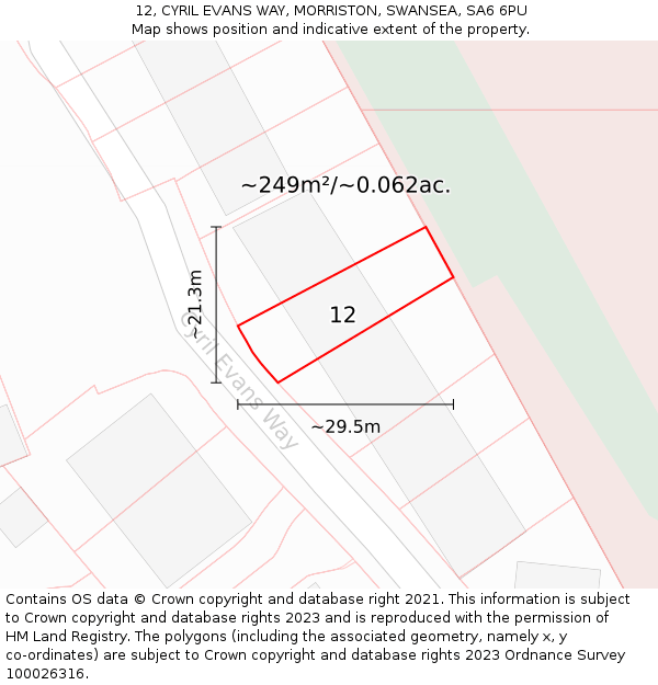 12, CYRIL EVANS WAY, MORRISTON, SWANSEA, SA6 6PU: Plot and title map