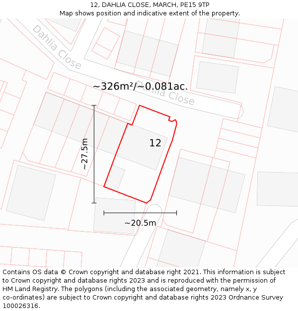 12, DAHLIA CLOSE, MARCH, PE15 9TP: Plot and title map