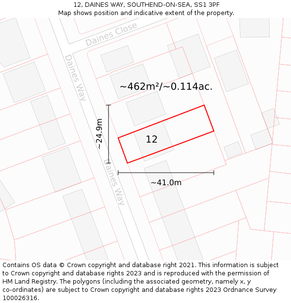 12, DAINES WAY, SOUTHEND-ON-SEA, SS1 3PF: Plot and title map