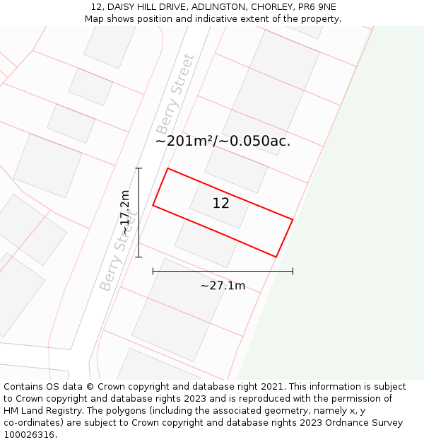 12, DAISY HILL DRIVE, ADLINGTON, CHORLEY, PR6 9NE: Plot and title map