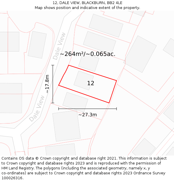 12, DALE VIEW, BLACKBURN, BB2 4LE: Plot and title map