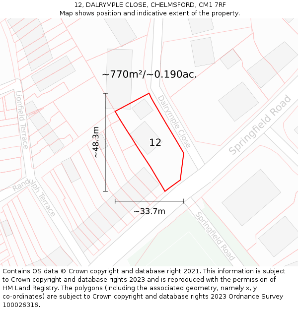 12, DALRYMPLE CLOSE, CHELMSFORD, CM1 7RF: Plot and title map