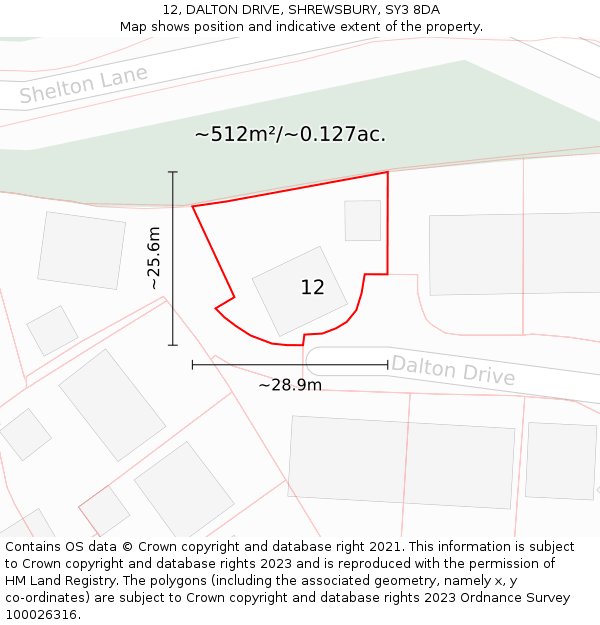 12, DALTON DRIVE, SHREWSBURY, SY3 8DA: Plot and title map