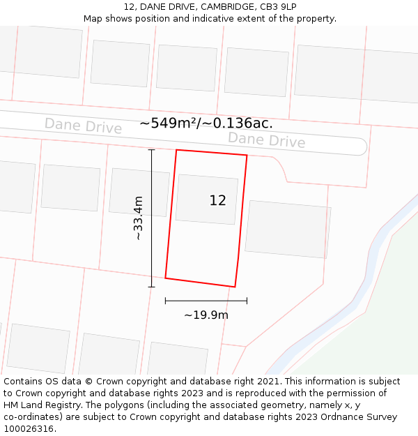 12, DANE DRIVE, CAMBRIDGE, CB3 9LP: Plot and title map