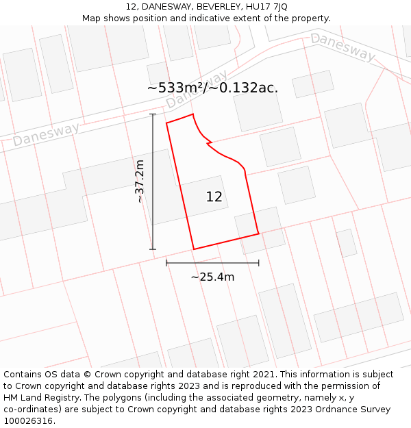 12, DANESWAY, BEVERLEY, HU17 7JQ: Plot and title map