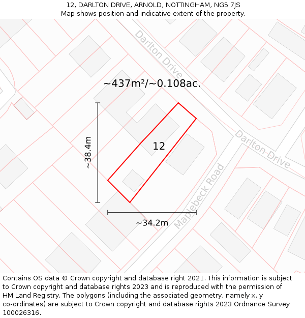 12, DARLTON DRIVE, ARNOLD, NOTTINGHAM, NG5 7JS: Plot and title map