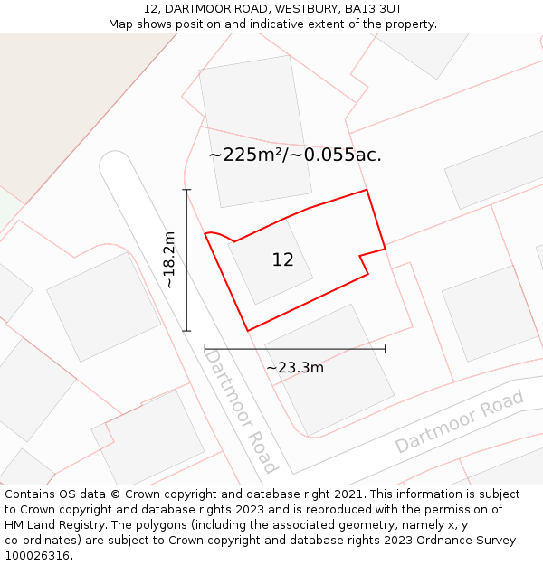 12, DARTMOOR ROAD, WESTBURY, BA13 3UT: Plot and title map