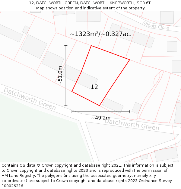 12, DATCHWORTH GREEN, DATCHWORTH, KNEBWORTH, SG3 6TL: Plot and title map