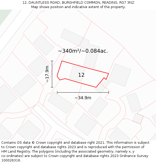 12, DAUNTLESS ROAD, BURGHFIELD COMMON, READING, RG7 3NZ: Plot and title map