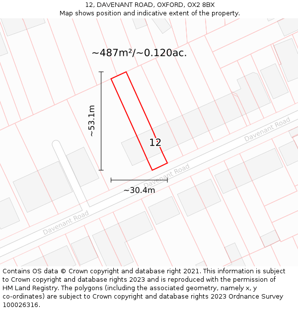 12, DAVENANT ROAD, OXFORD, OX2 8BX: Plot and title map