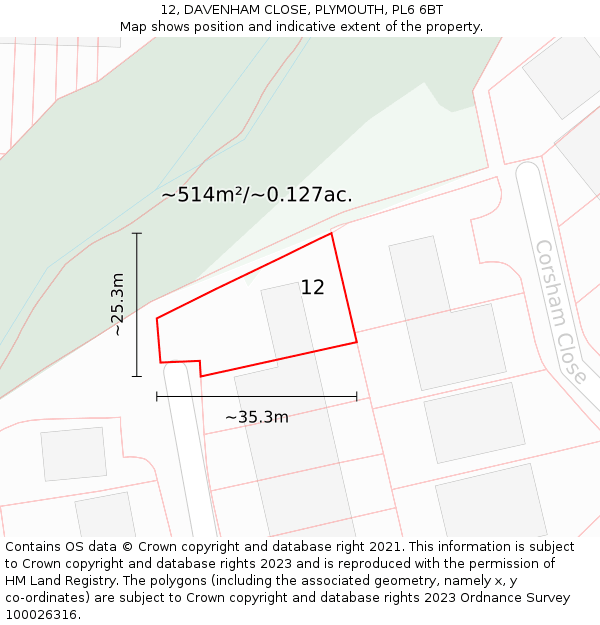 12, DAVENHAM CLOSE, PLYMOUTH, PL6 6BT: Plot and title map