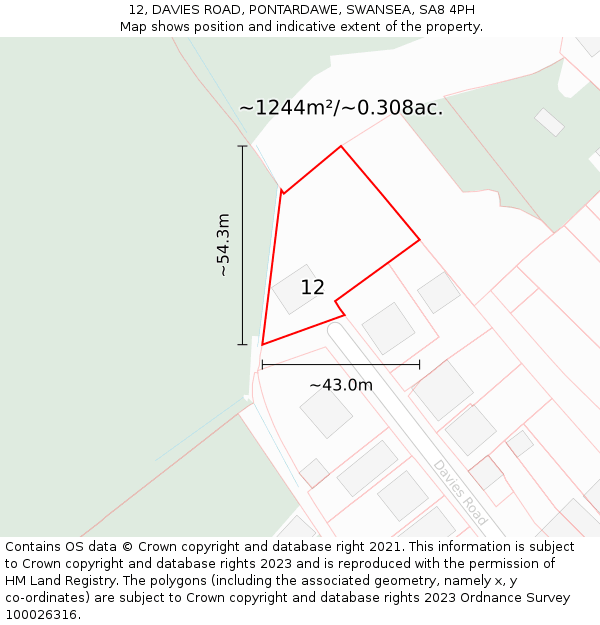 12, DAVIES ROAD, PONTARDAWE, SWANSEA, SA8 4PH: Plot and title map