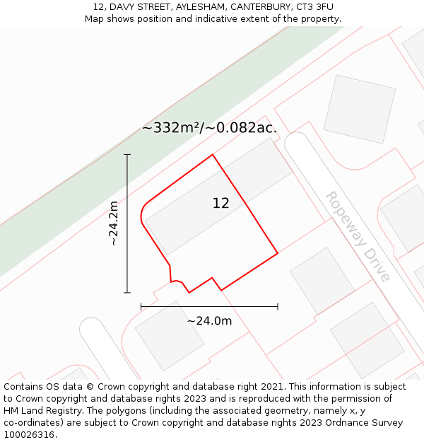 12, DAVY STREET, AYLESHAM, CANTERBURY, CT3 3FU: Plot and title map