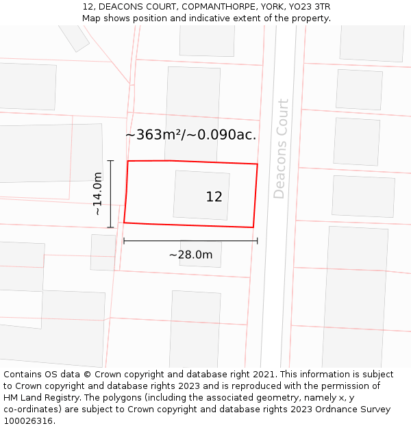 12, DEACONS COURT, COPMANTHORPE, YORK, YO23 3TR: Plot and title map