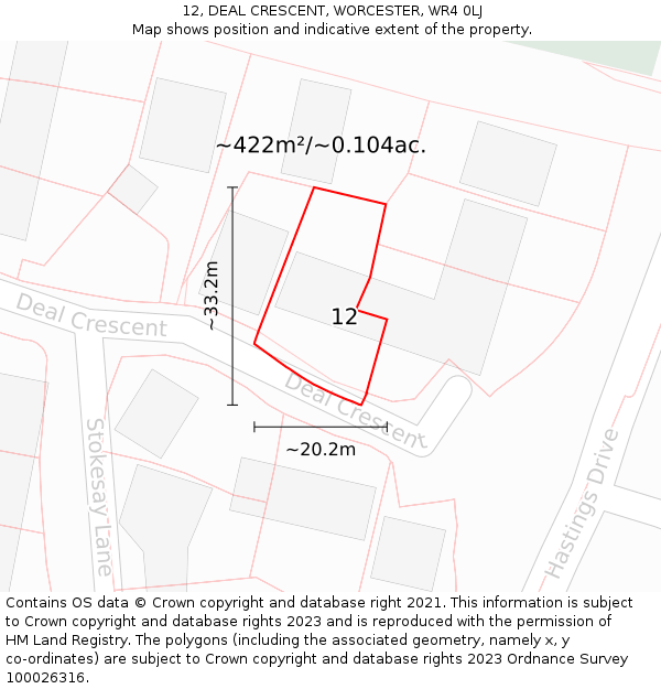 12, DEAL CRESCENT, WORCESTER, WR4 0LJ: Plot and title map