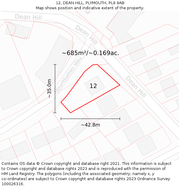 12, DEAN HILL, PLYMOUTH, PL9 9AB: Plot and title map