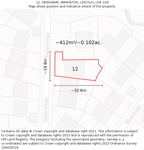 12, DEANSWAY, BRANSTON, LINCOLN, LN4 1GS: Plot and title map