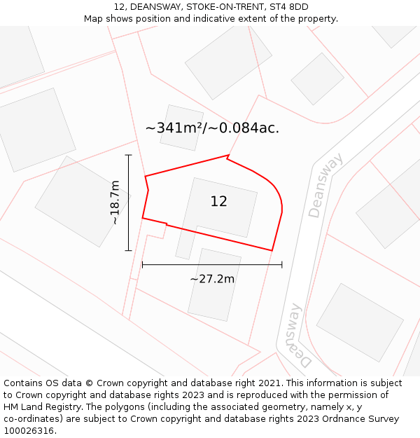 12, DEANSWAY, STOKE-ON-TRENT, ST4 8DD: Plot and title map