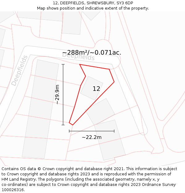 12, DEEPFIELDS, SHREWSBURY, SY3 6DP: Plot and title map