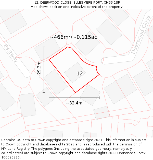 12, DEERWOOD CLOSE, ELLESMERE PORT, CH66 1SF: Plot and title map