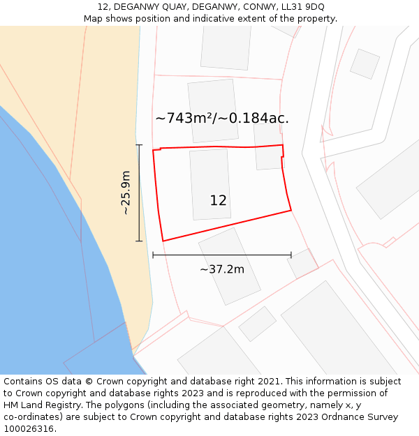 12, DEGANWY QUAY, DEGANWY, CONWY, LL31 9DQ: Plot and title map