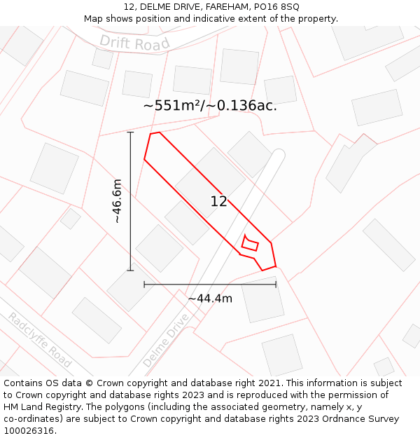 12, DELME DRIVE, FAREHAM, PO16 8SQ: Plot and title map