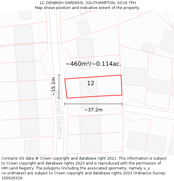 12, DENBIGH GARDENS, SOUTHAMPTON, SO16 7PH: Plot and title map