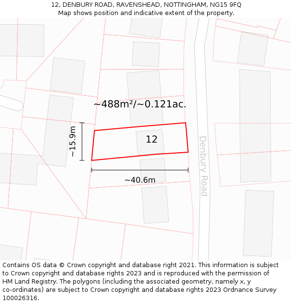 12, DENBURY ROAD, RAVENSHEAD, NOTTINGHAM, NG15 9FQ: Plot and title map