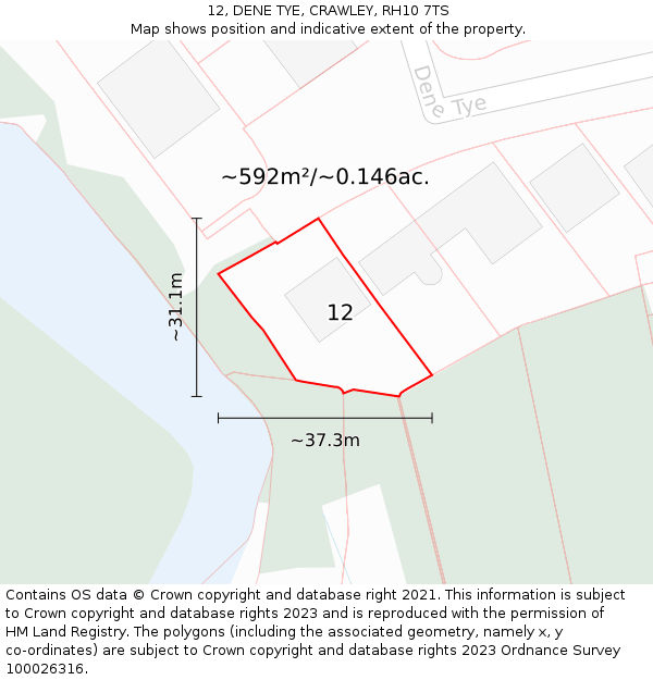 12, DENE TYE, CRAWLEY, RH10 7TS: Plot and title map