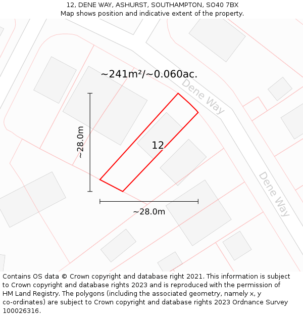 12, DENE WAY, ASHURST, SOUTHAMPTON, SO40 7BX: Plot and title map