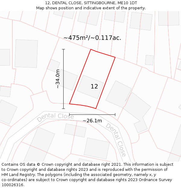 12, DENTAL CLOSE, SITTINGBOURNE, ME10 1DT: Plot and title map