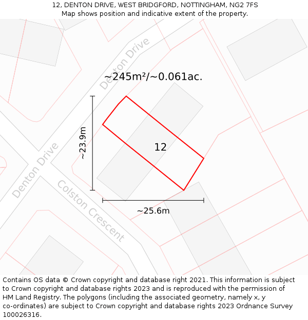 12, DENTON DRIVE, WEST BRIDGFORD, NOTTINGHAM, NG2 7FS: Plot and title map