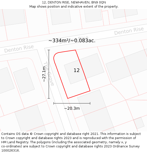 12, DENTON RISE, NEWHAVEN, BN9 0QN: Plot and title map