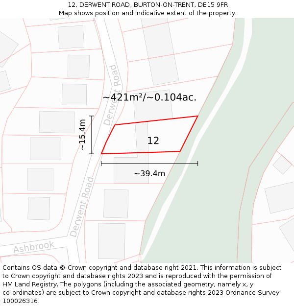 12, DERWENT ROAD, BURTON-ON-TRENT, DE15 9FR: Plot and title map