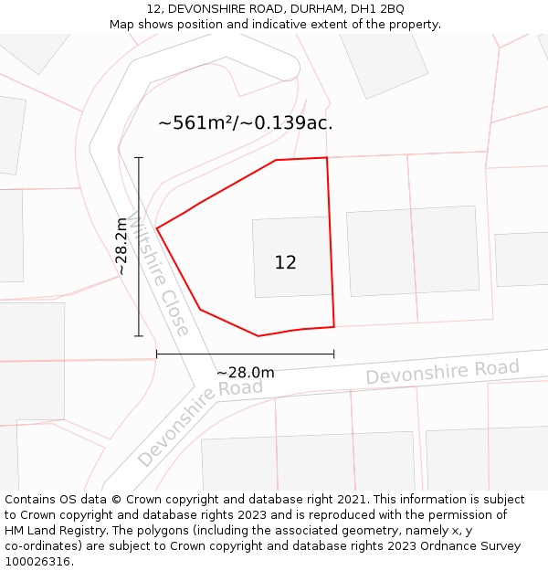 12, DEVONSHIRE ROAD, DURHAM, DH1 2BQ: Plot and title map