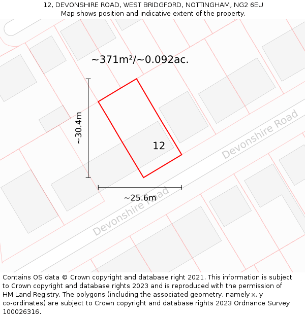 12, DEVONSHIRE ROAD, WEST BRIDGFORD, NOTTINGHAM, NG2 6EU: Plot and title map