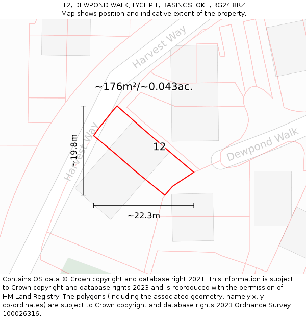 12, DEWPOND WALK, LYCHPIT, BASINGSTOKE, RG24 8RZ: Plot and title map