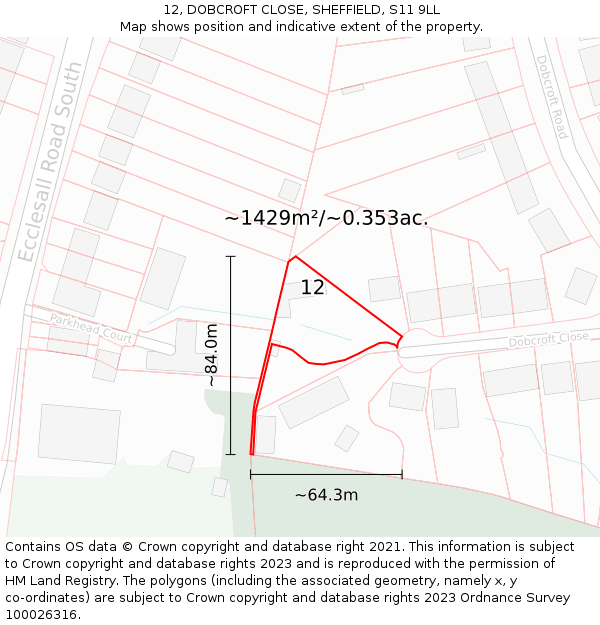 12, DOBCROFT CLOSE, SHEFFIELD, S11 9LL: Plot and title map