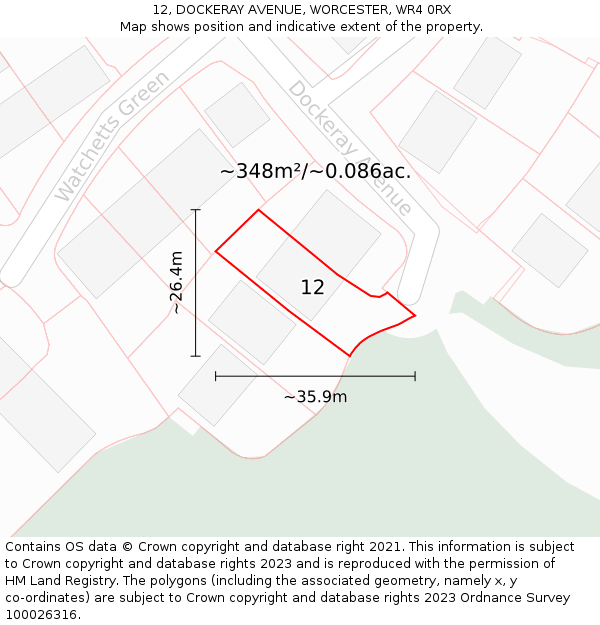 12, DOCKERAY AVENUE, WORCESTER, WR4 0RX: Plot and title map