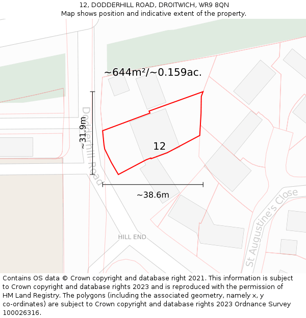 12, DODDERHILL ROAD, DROITWICH, WR9 8QN: Plot and title map