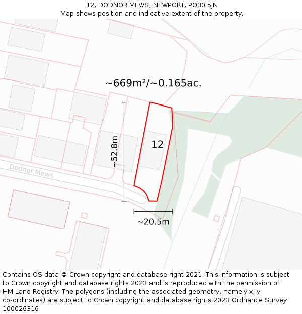 12, DODNOR MEWS, NEWPORT, PO30 5JN: Plot and title map