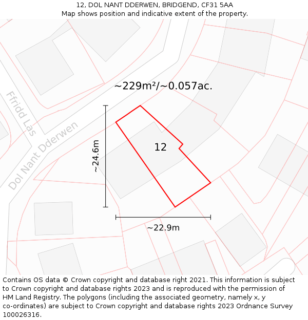 12, DOL NANT DDERWEN, BRIDGEND, CF31 5AA: Plot and title map