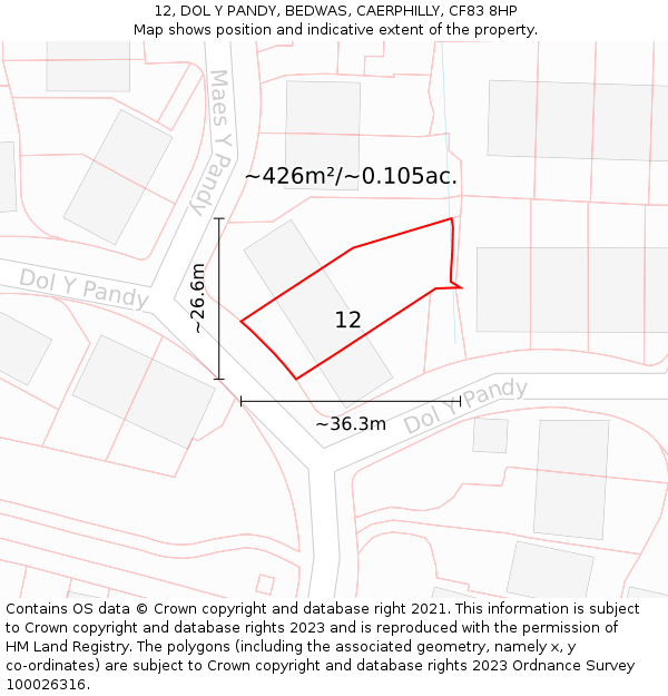 12, DOL Y PANDY, BEDWAS, CAERPHILLY, CF83 8HP: Plot and title map