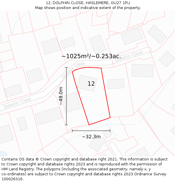 12, DOLPHIN CLOSE, HASLEMERE, GU27 1PU: Plot and title map